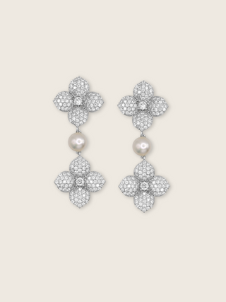 Hydrangea Pearl Drop Earring - Silver