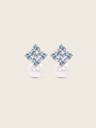 Crystal Hydrangea Pearl Earring - Aqua