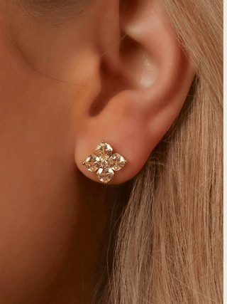 Mini Crystal Hydrangea Stud Earrings - Lemon Drop