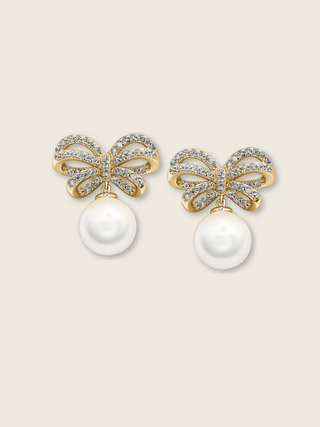 Meredith Bow Sparkly Pearl Earrings