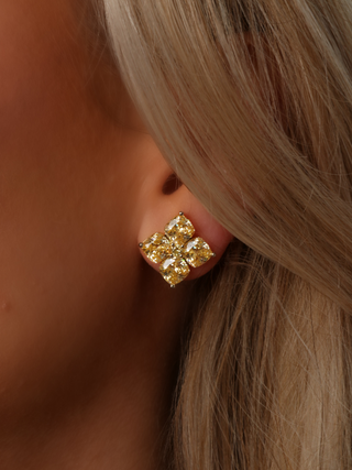 Crystal Hydrangea Stud Earrings - Lemon Drop