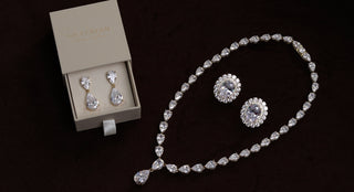 Jewelry set with necklace and earrings on a dark background