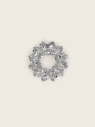 Amanda Brooch with premium White Gold plating featuring clear crystal marquise cut cubic zirconia stones in wreath design, displayed on neutral background