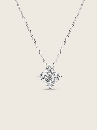 Crystal Hydrangea Necklace with a sparkling hydrangea pendant, set on a white gold-plated chain, displayed against a clean white background.