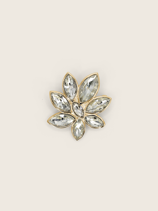Iris Brooch in 14k gold plating with clear marquise cut cubic zirconia stones, displayed on neutral background