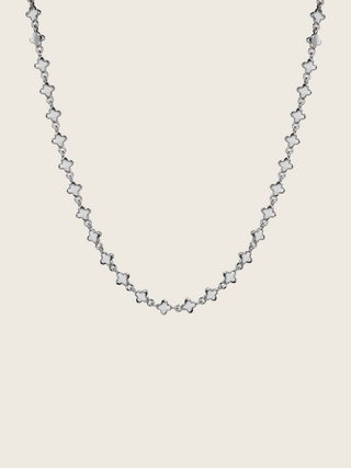 Micro Hydrangea necklace premium white gold plated brass with flower shaped chain links