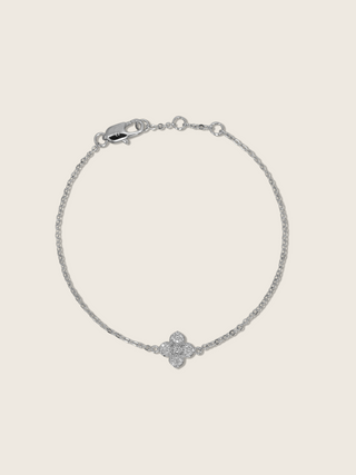 Mini hydrangea bracelet with White Gold plating shown in flatlay