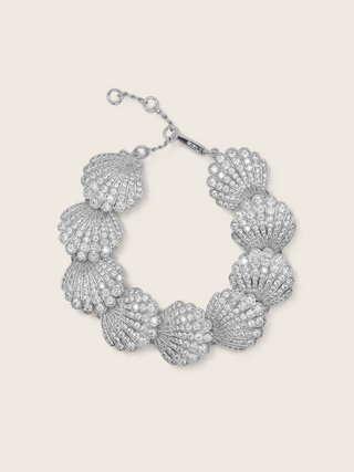 Muriel pavé bracelet in premium White Gold plating with sculpted shell links and CZ detailing