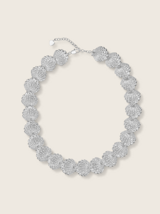 Muriel pavé necklace with shell inspired links, set with CZ stones and finished in premium White Gold plating