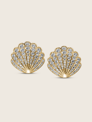 Muriel pavé earrings in a shell-inspired shape with sparkling CZ stones and 14k gold plating