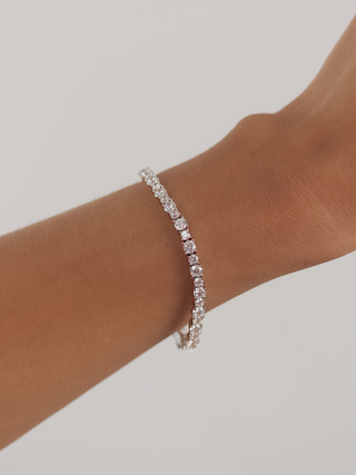 Nova tennis bracelet premium white gold plated cubic zirconia jewellery styled on model wrist