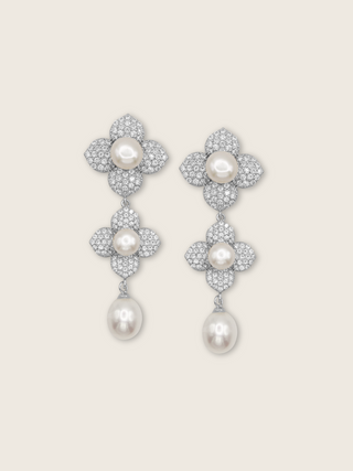 Hydrangea Triple Pearl Earring - Silver
