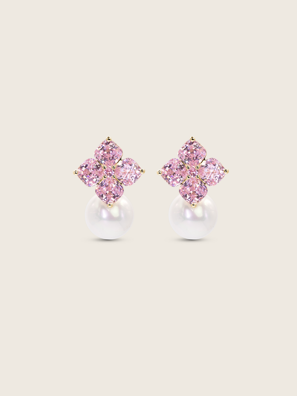 Crystal Hydrangea Pearl Earrings - Blush