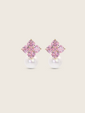 Crystal Hydrangea Pearl Earrings - Blush