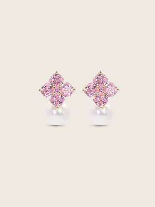 Crystal Hydrangea Pearl Earrings - Blush