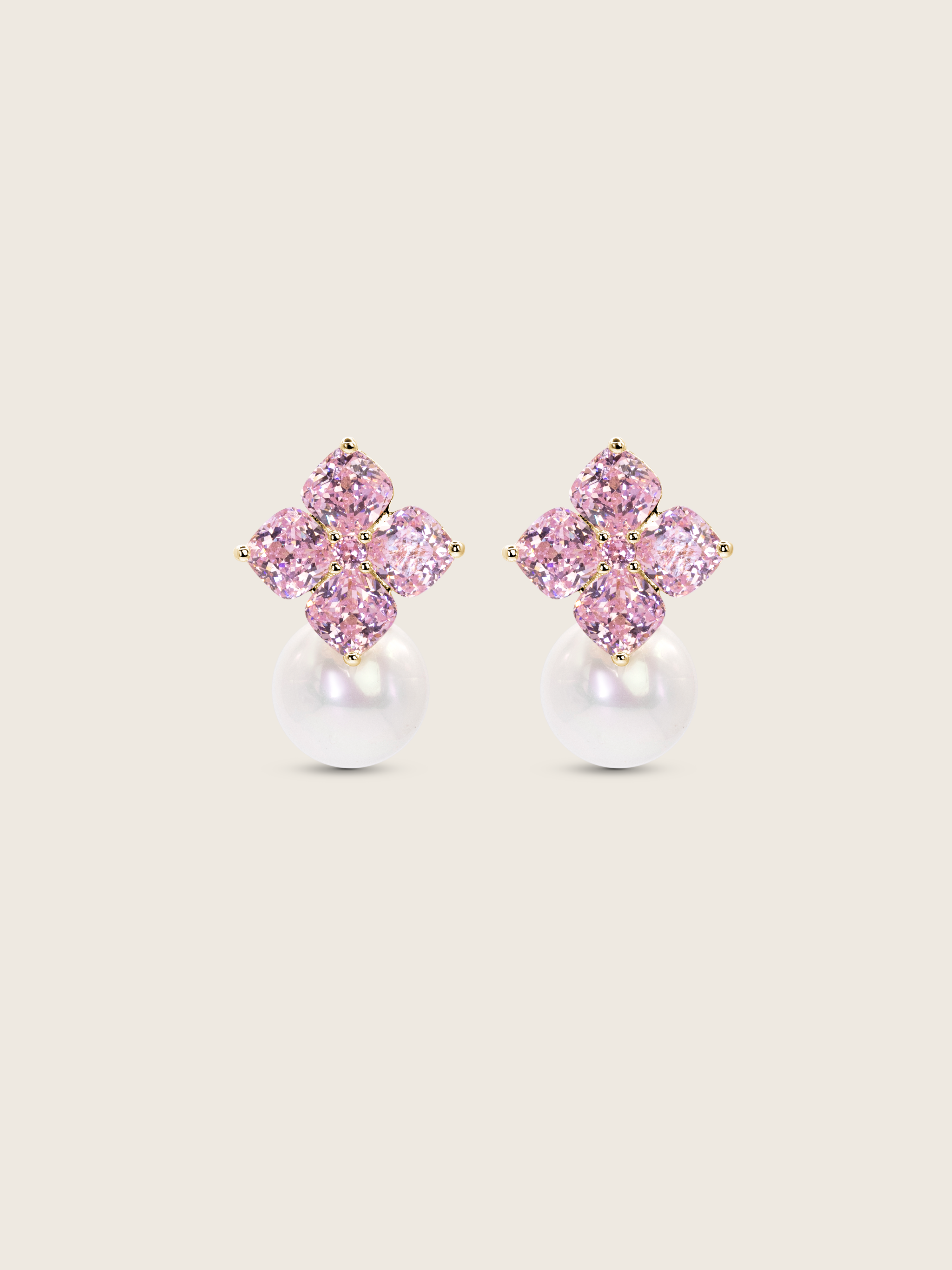 Crystal Hydrangea Pearl Earrings - Blush