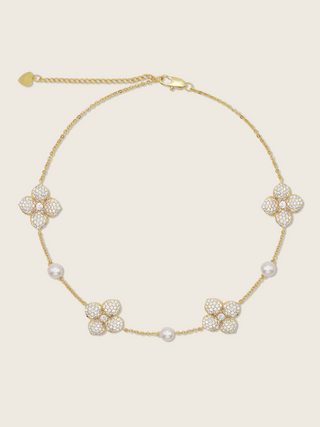 Hydrangea Pearl Choker Necklace - Gold