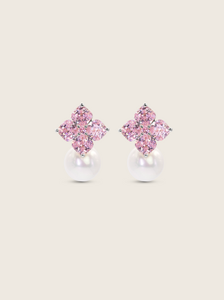Crystal Hydrangea Pearl Earring - Blush