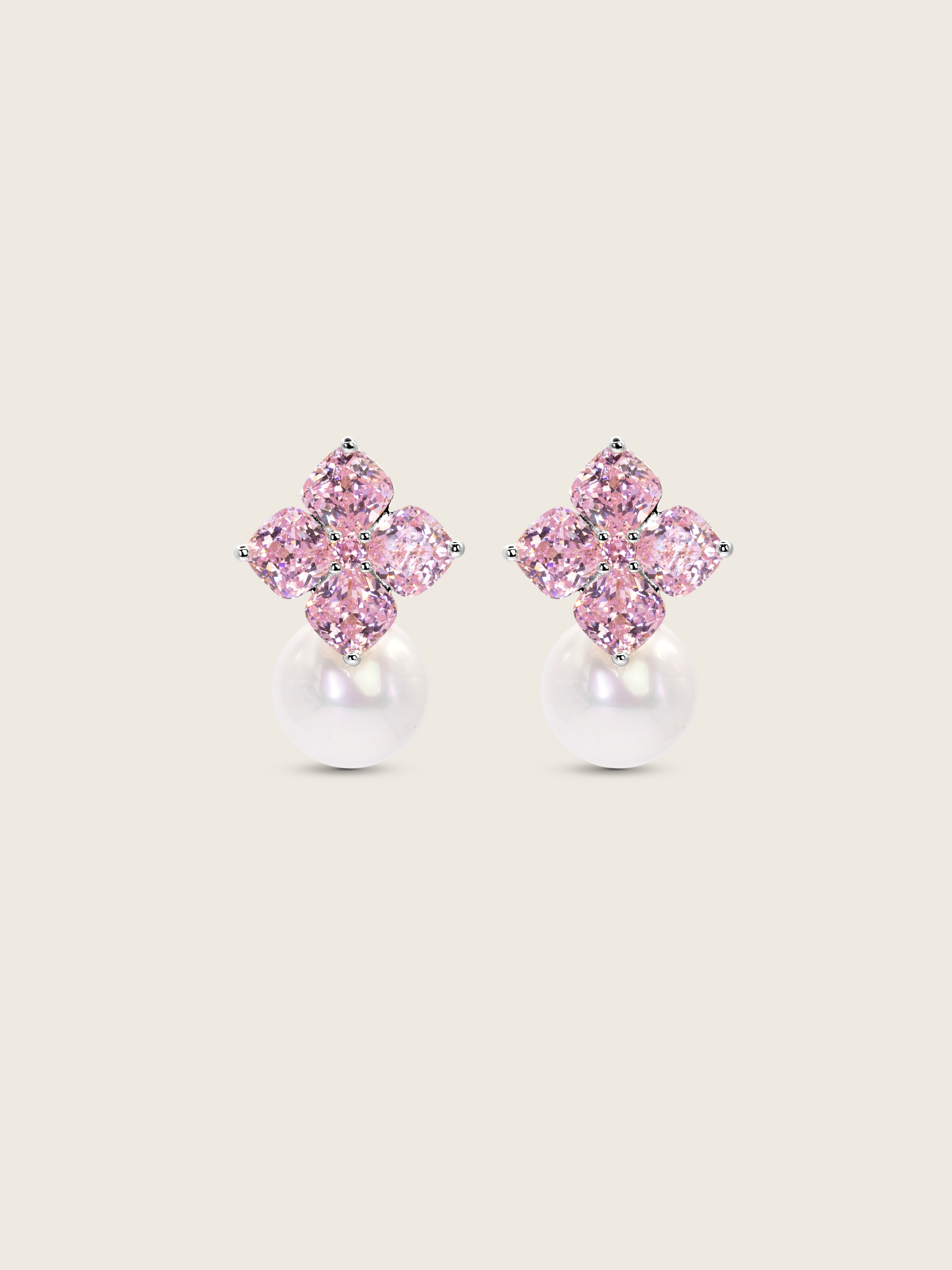 Crystal Hydrangea Pearl Earring - Blush
