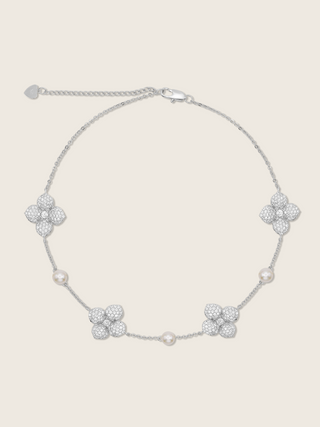 Hydrangea Pearl Choker Necklace - Silver