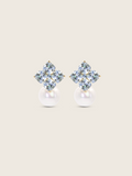 Crystal Hydrangea Pearl Earrings - Aqua