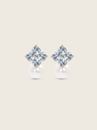 Crystal Hydrangea Pearl Earrings - Aqua