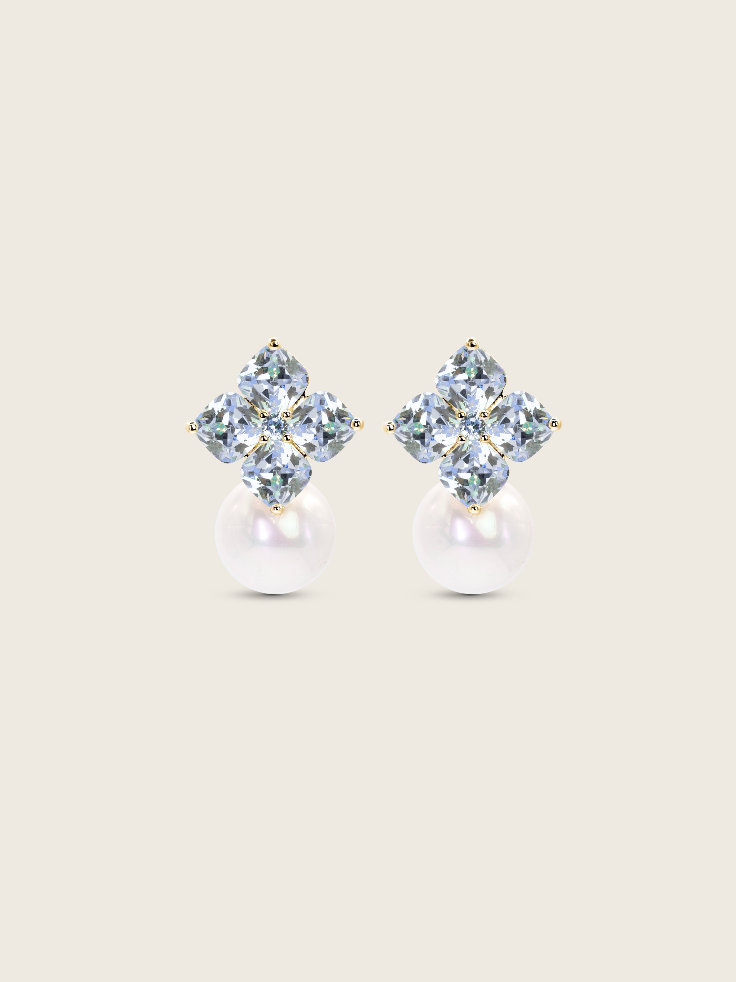 Crystal Hydrangea Pearl Earrings - Aqua