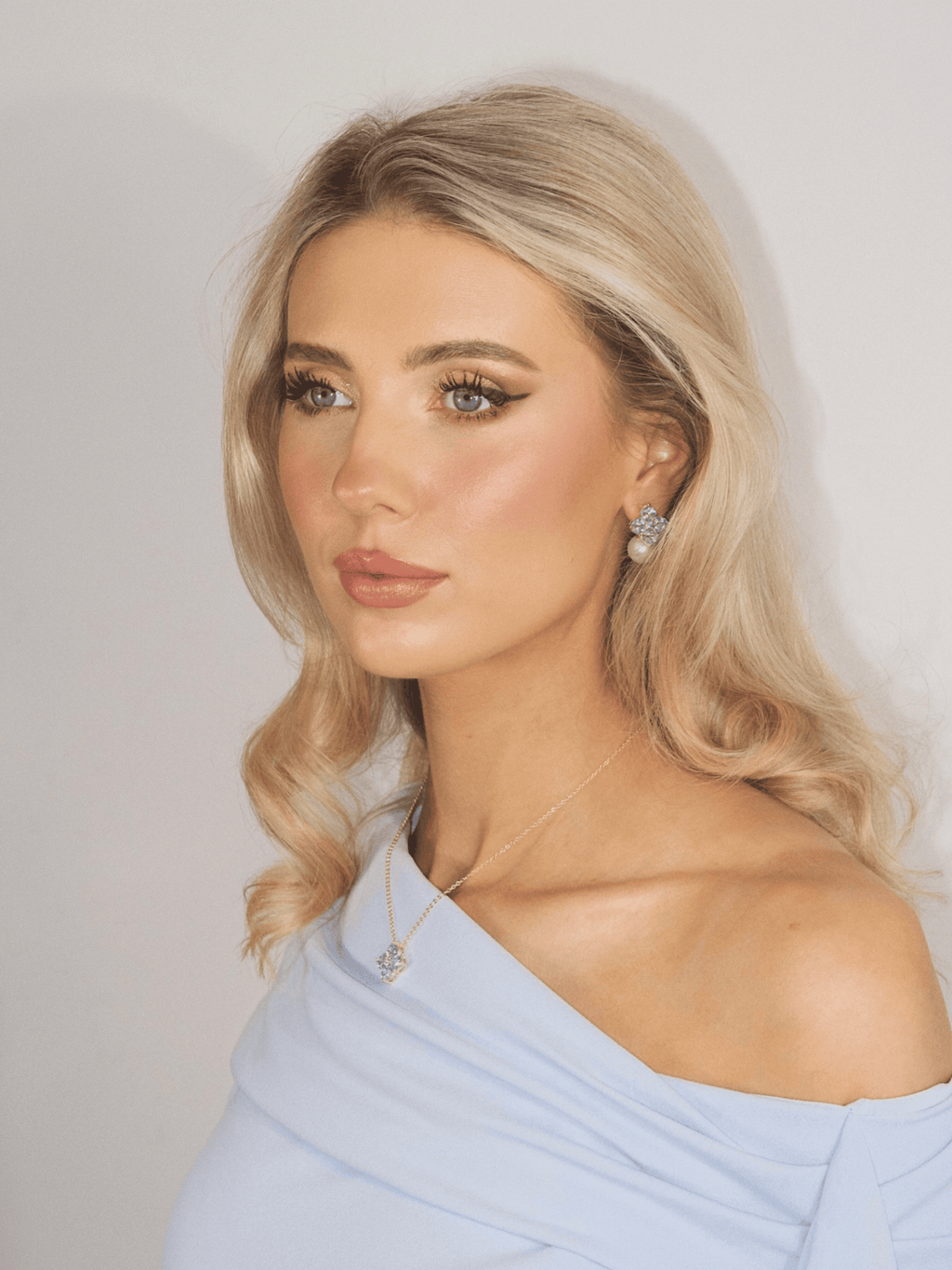 Crystal Hydrangea Pearl Earrings - Aqua