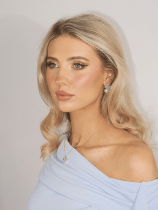 Crystal Hydrangea Pearl Earrings - Aqua