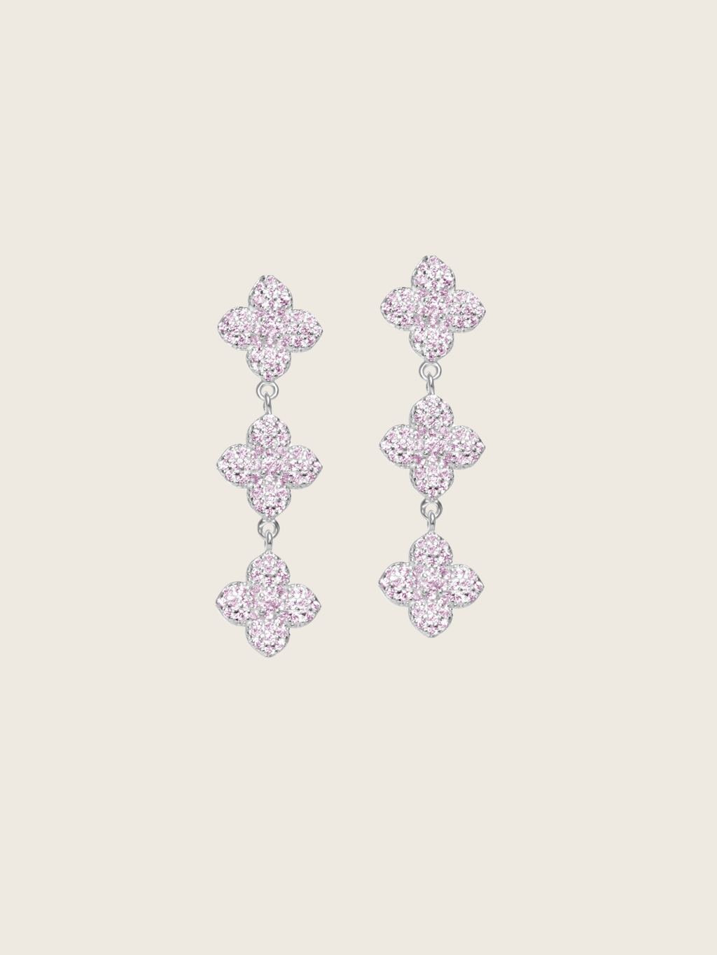 Mini-Triple Hydrangea Earrings - Light Pink