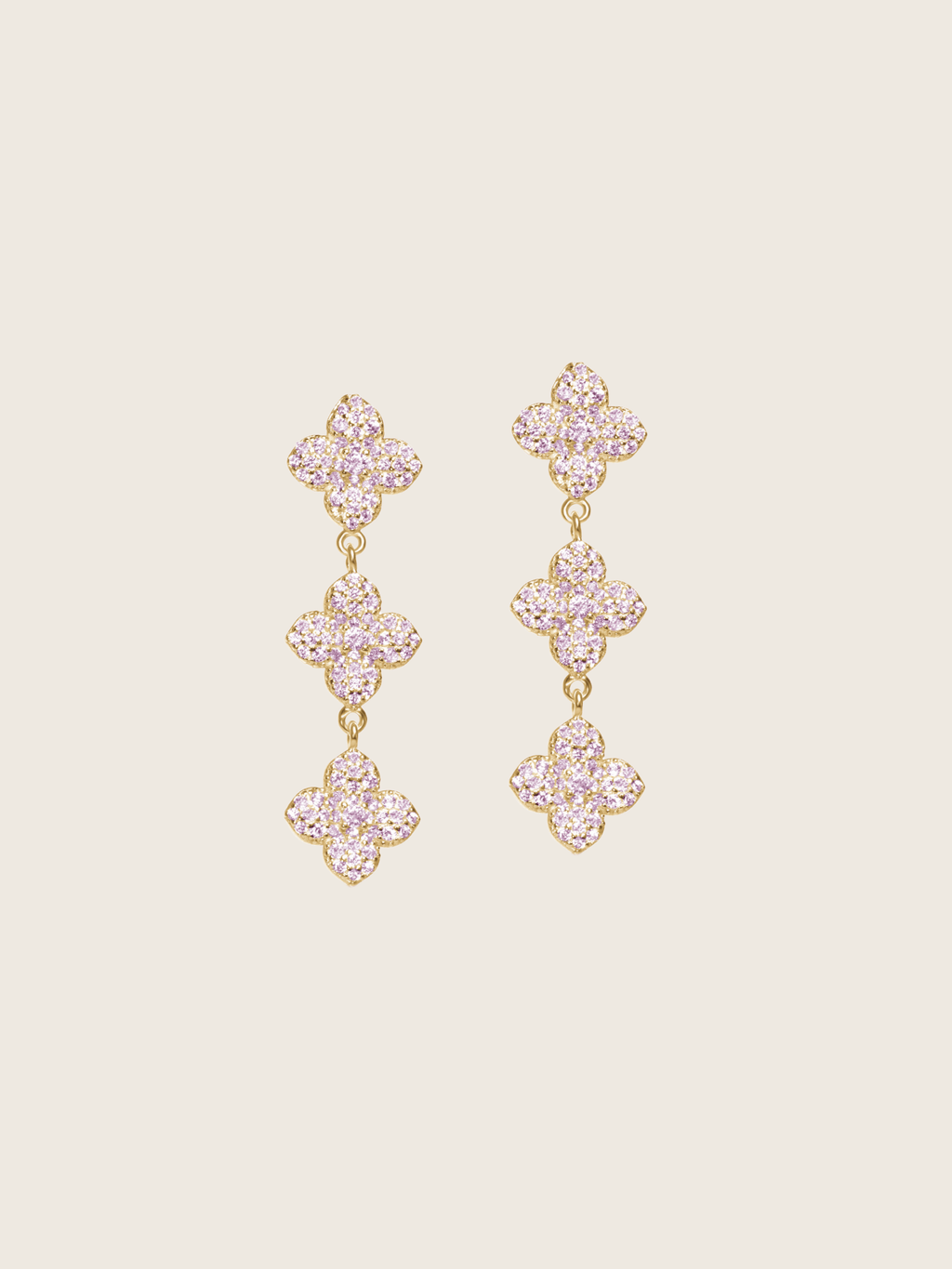 Mini-Triple Hydrangea Earrings - Light Pink