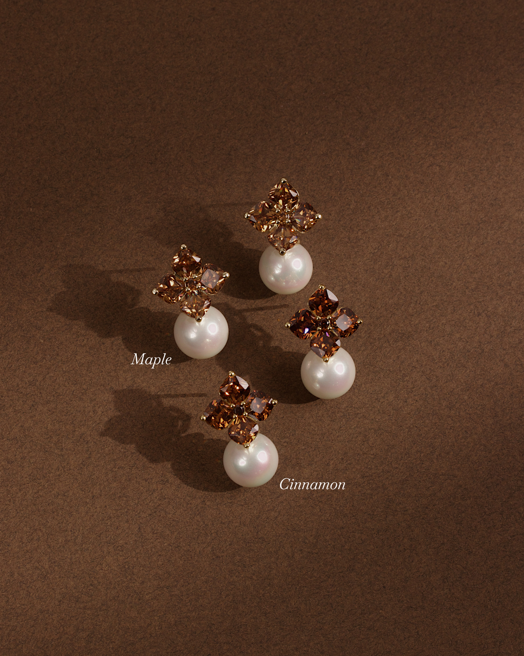 Crystal Hydrangea Pearl Earrings - Cinnamon