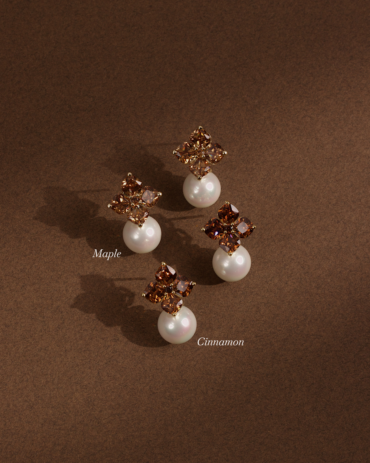 Crystal Hydrangea Pearl Earrings - Cinnamon