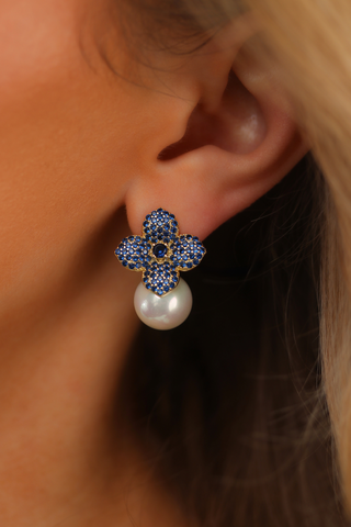 Hydrangea Earrings - Navy Blue