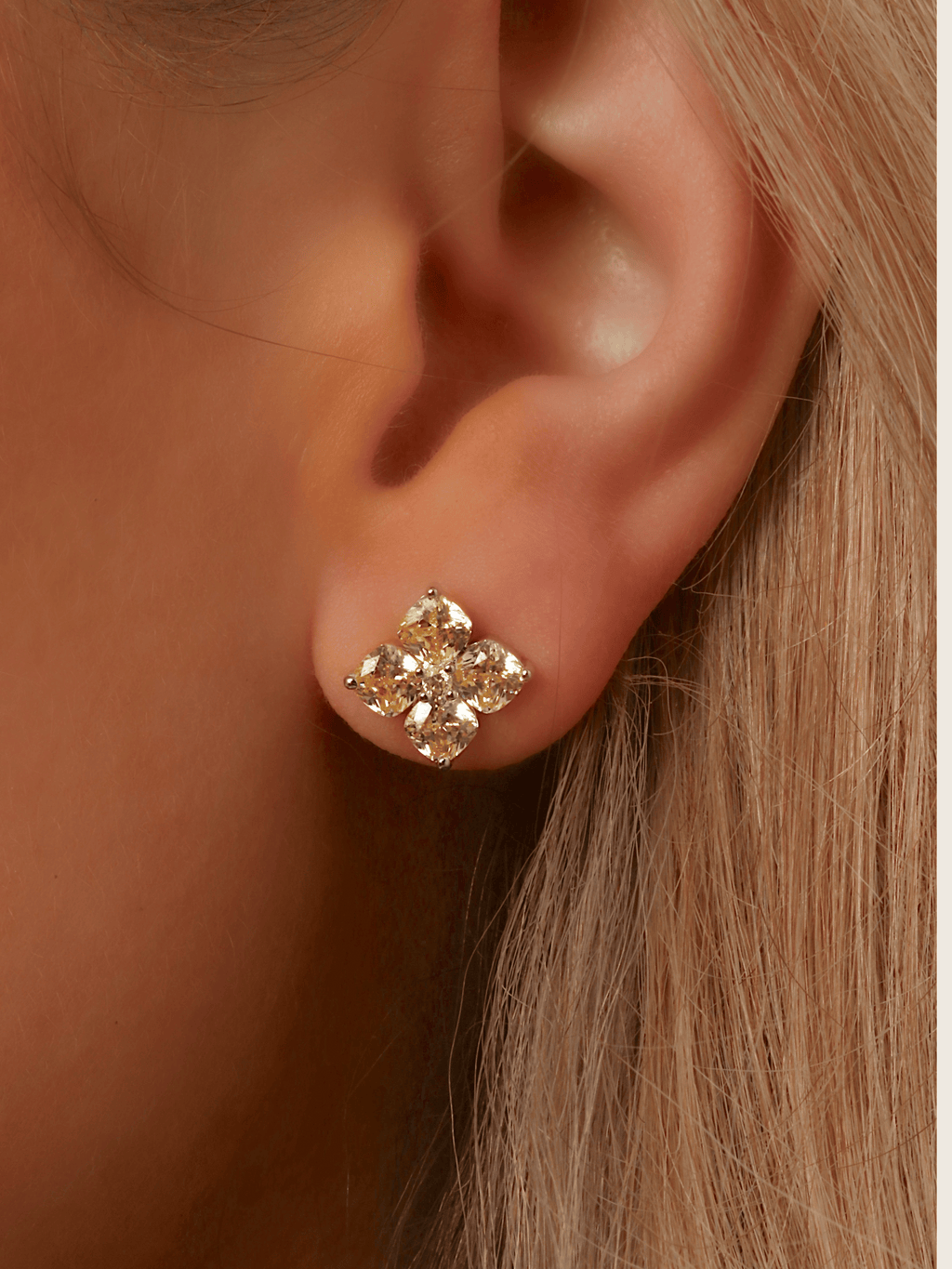 Mini Crystal Hydrangea Stud Earrings - Lemon Drop
