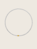 aurelia necklace white gold plated with central yellow oval stone, on a neutral background