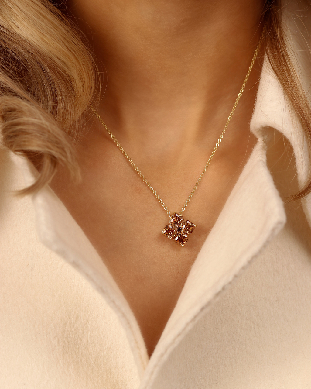 Crystal Hydrangea Necklace - Maple