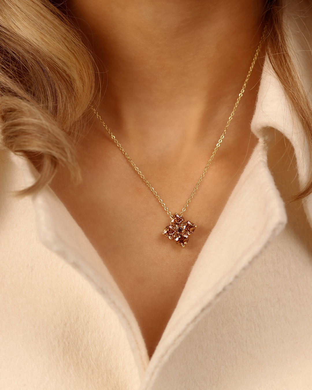 Crystal Hydrangea Necklace - Maple