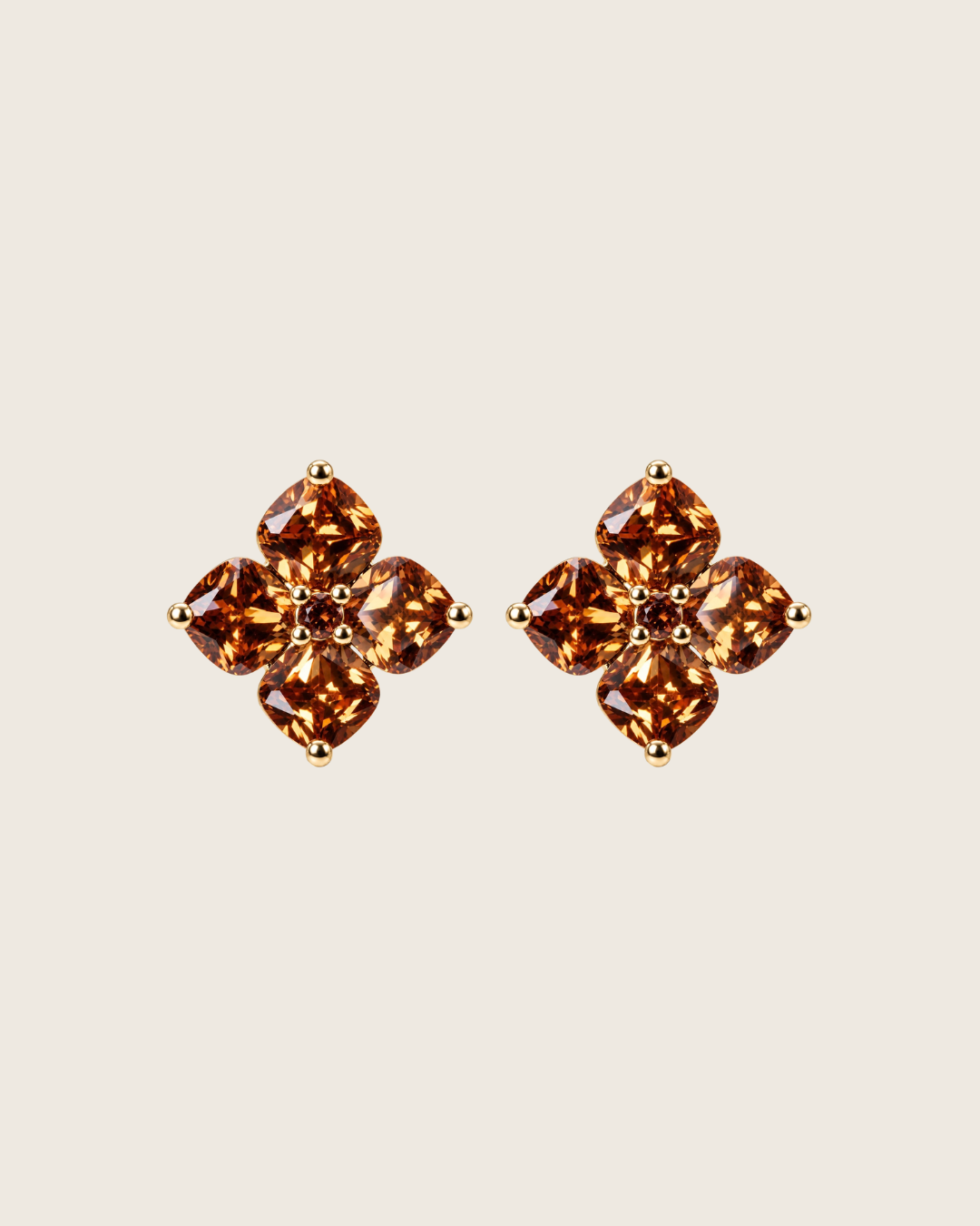 Crystal Hydrangea Stud Earrings - Maple