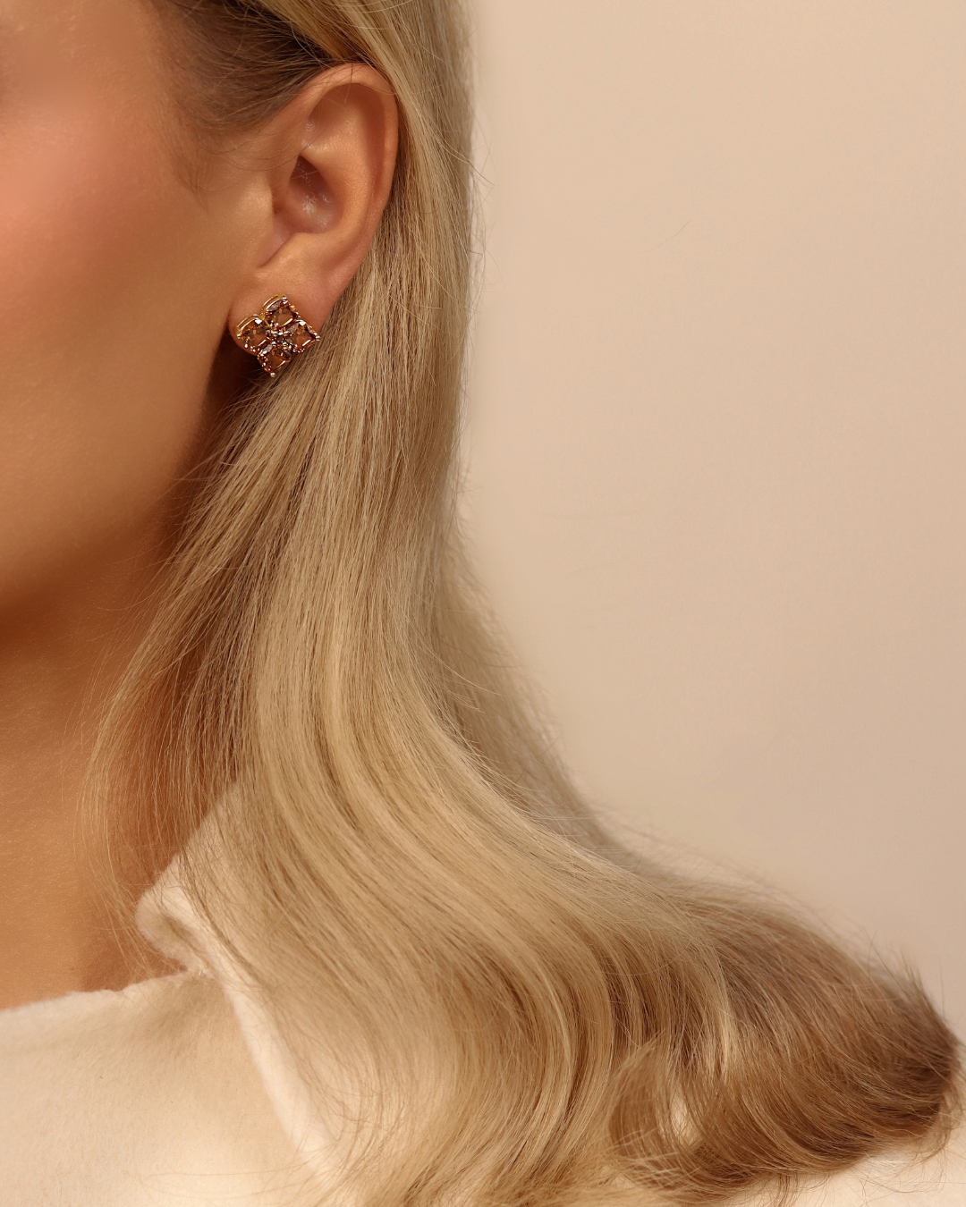 Crystal Hydrangea Stud Earrings - Maple