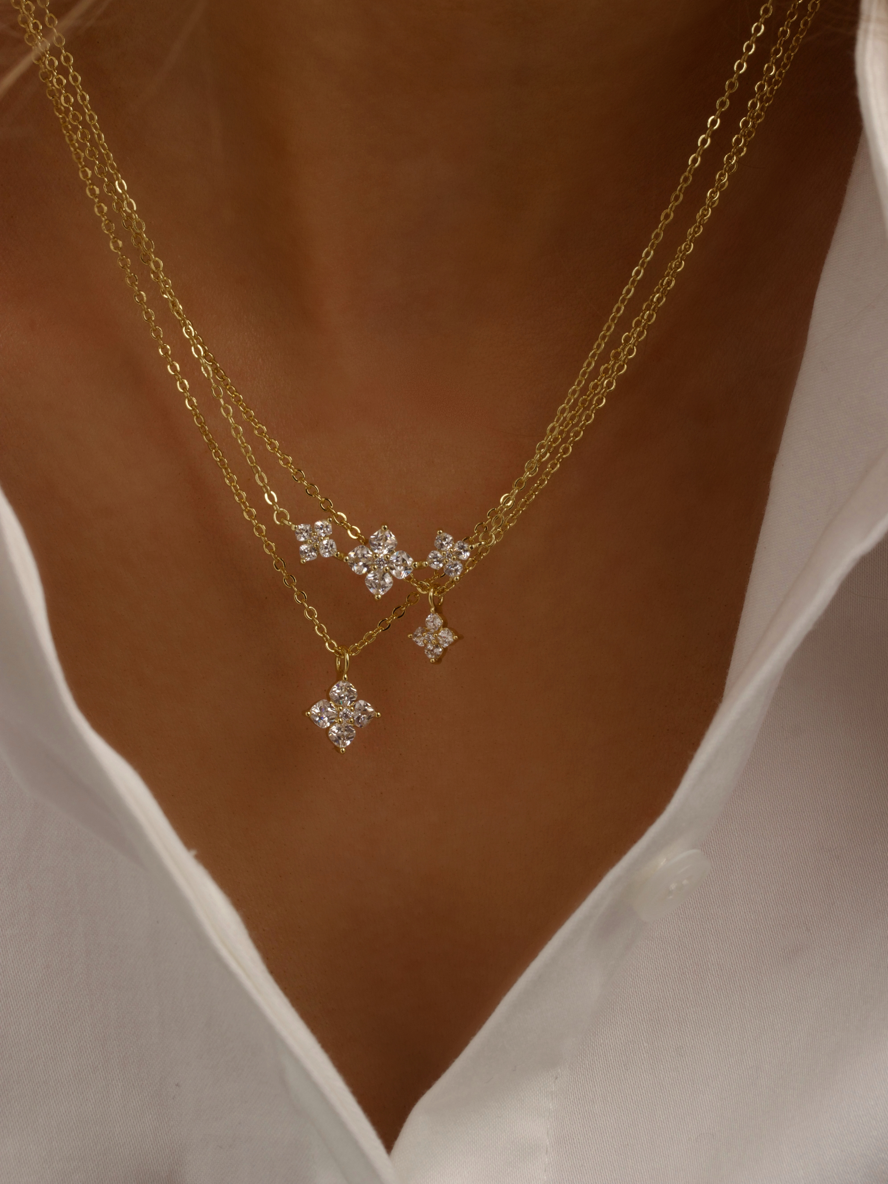 Triple Crystal Hydrangea Necklace