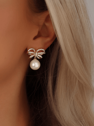 Meredith Bow Sparkly Pearl Earrings