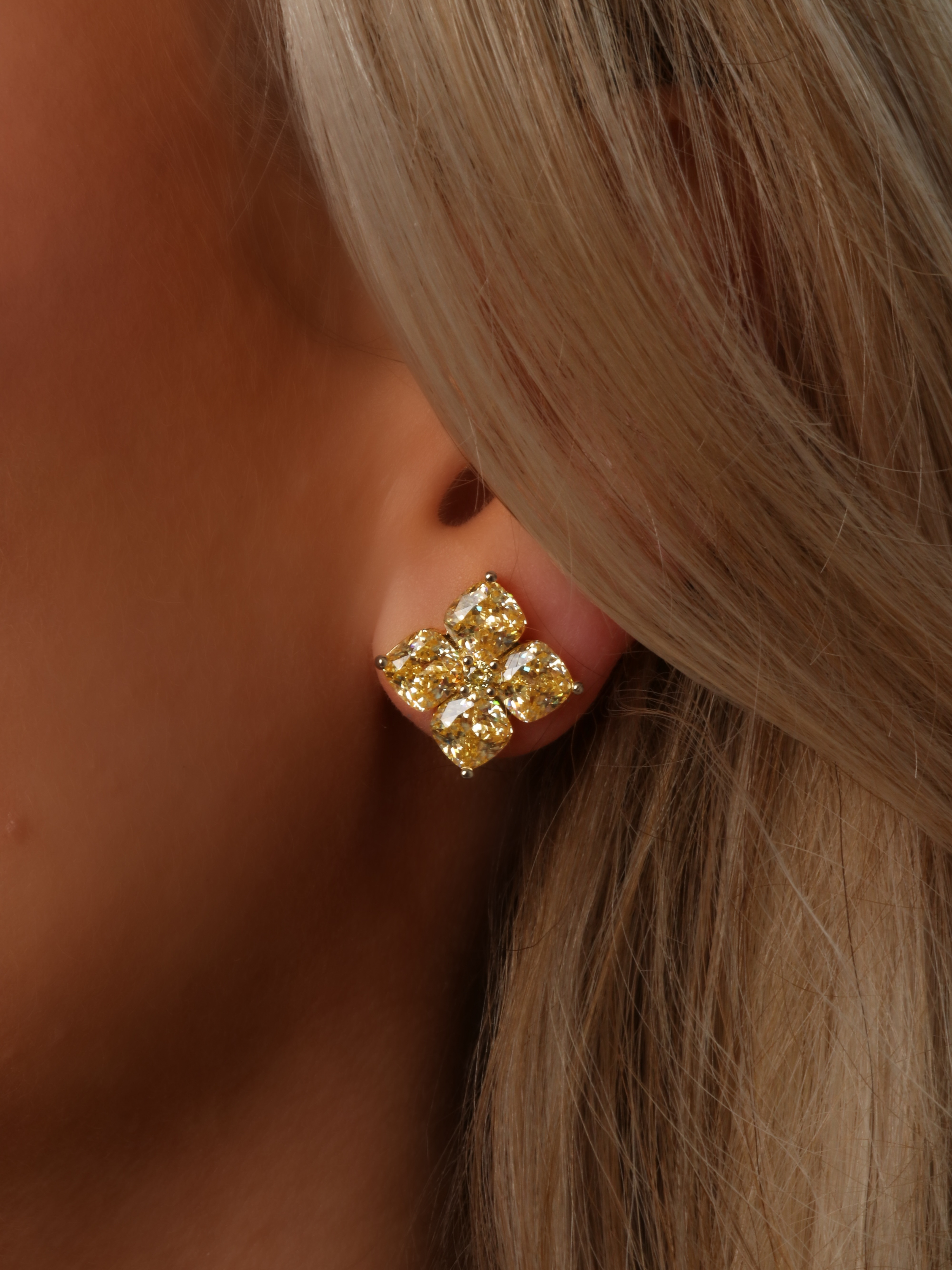 *PRE-ORDER FOR EST. 31ST AUGUST* Crystal Hydrangea Stud Earrings - Lemon Drop