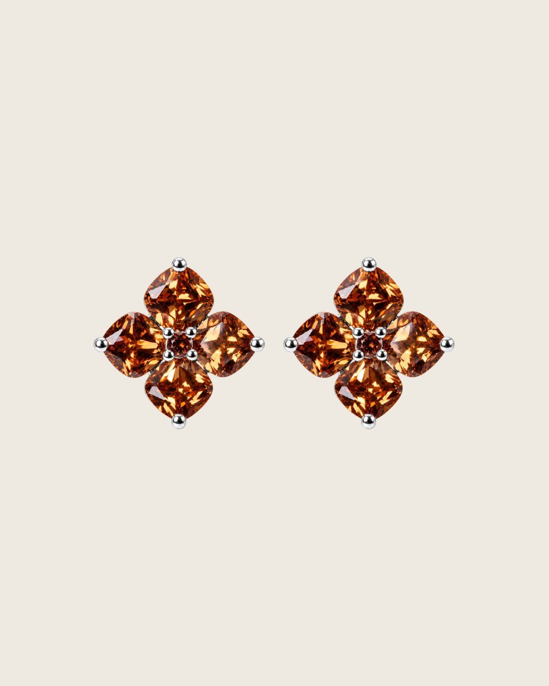 Crystal Hydrangea Stud Earrings - Maple