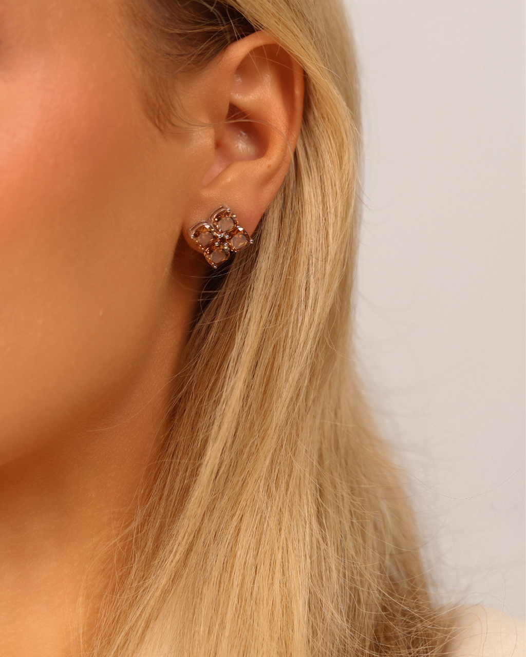 Crystal Hydrangea Stud Earrings - Maple