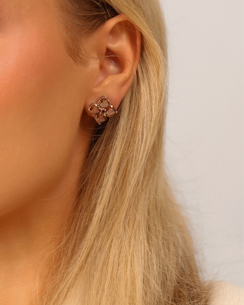 Crystal Hydrangea Stud Earrings - Maple