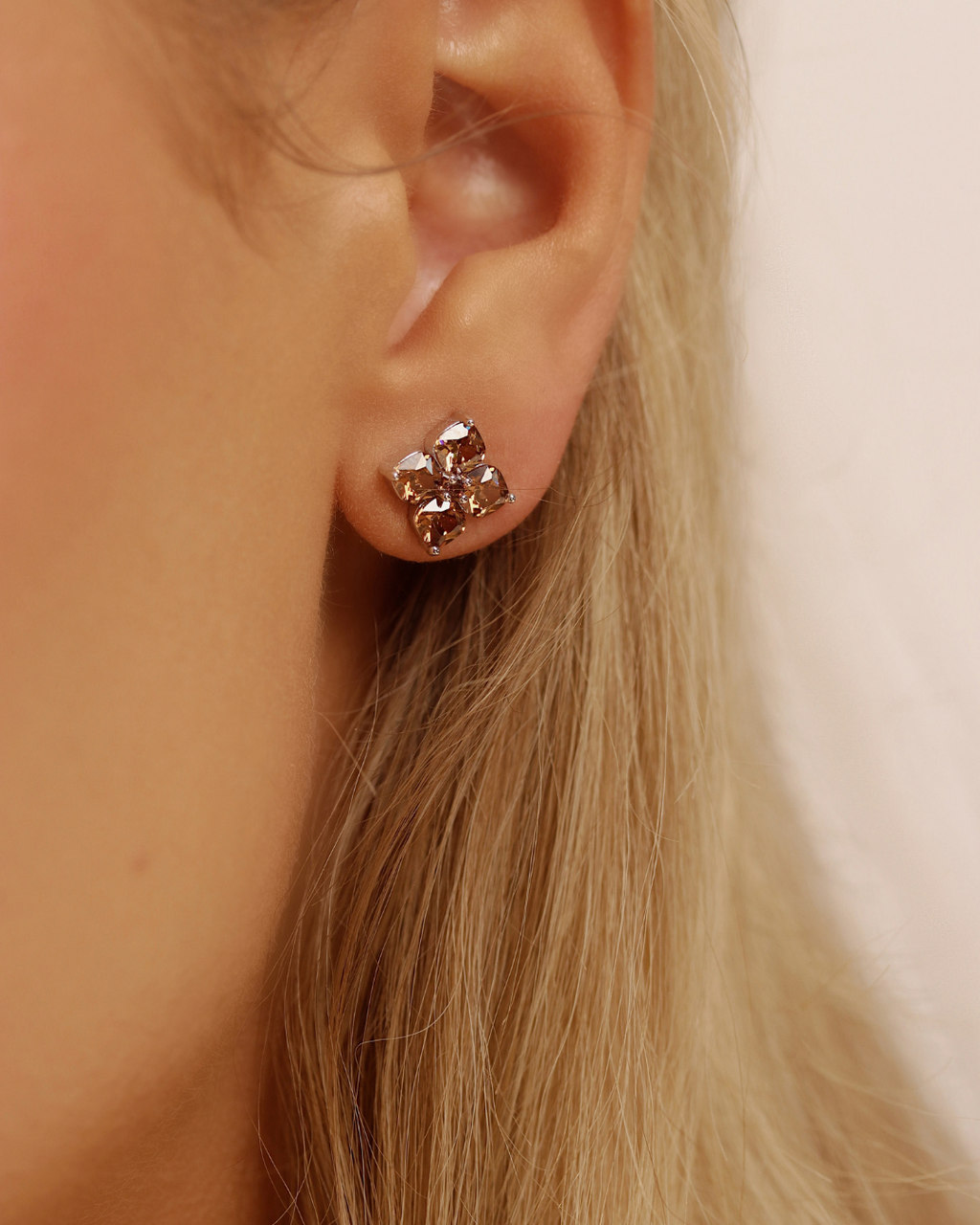 Mini Crystal Hydrangea Stud Earrings - Maple
