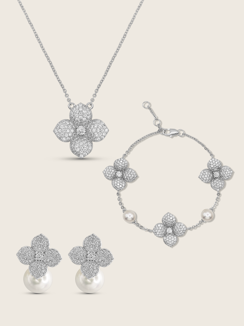 Hydrangea Set - Necklace, Earrings & Bracelet