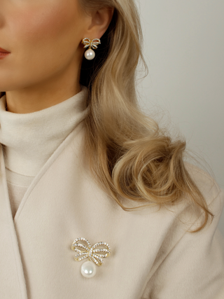 Meredith Bow Sparkly Pearl Earrings