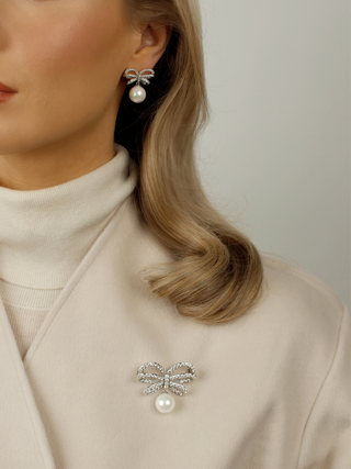 Meredith Bow Sparkly Pearl Earrings